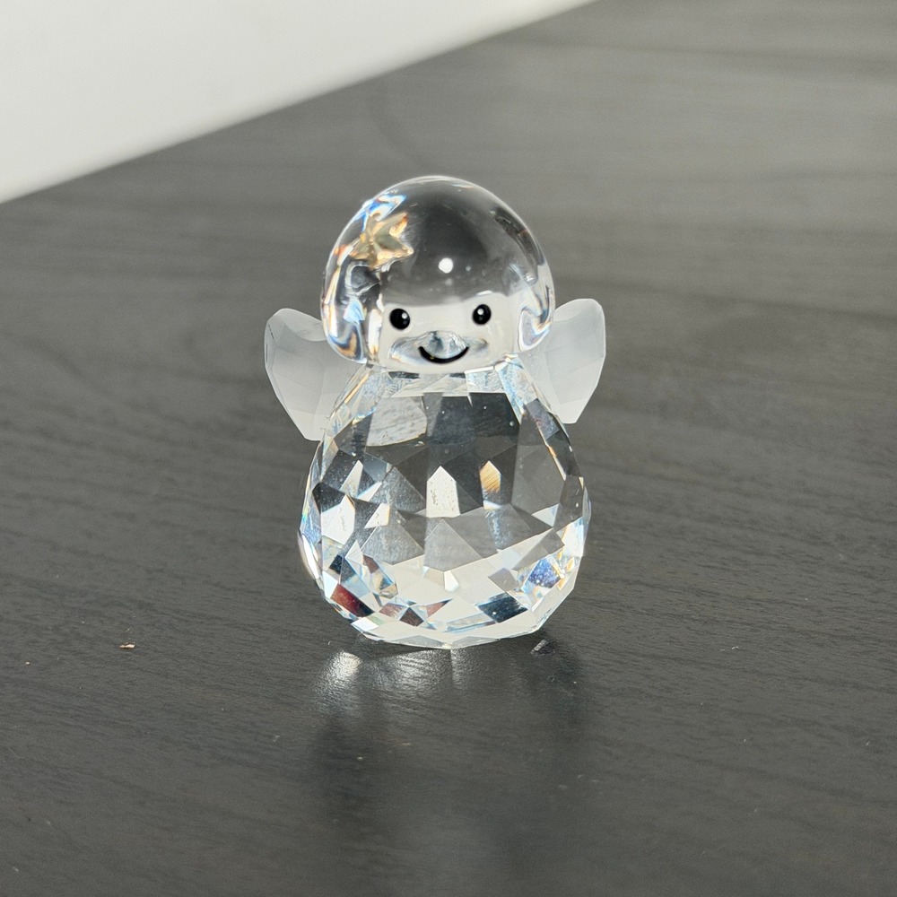 Swarovski Crystal Angel Figurine Smiling Face Star Frosted Wings NO BOX